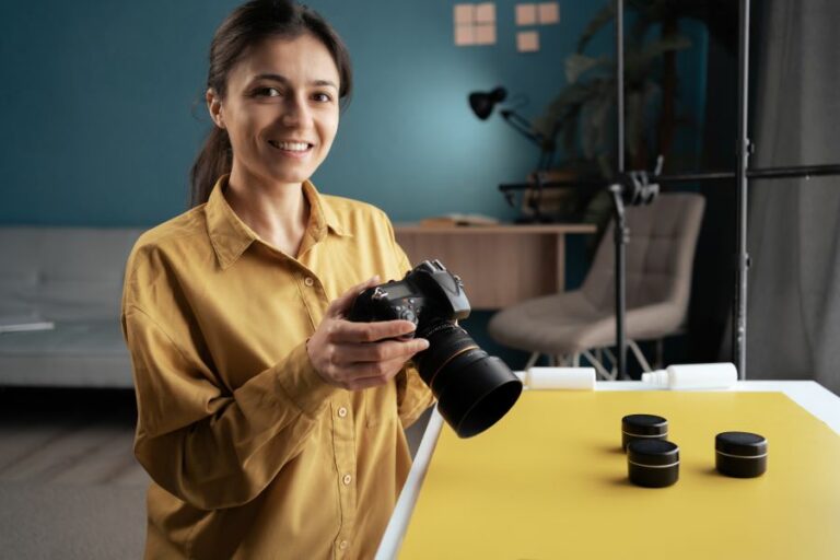 A businesswoman making product photos for e-commerce