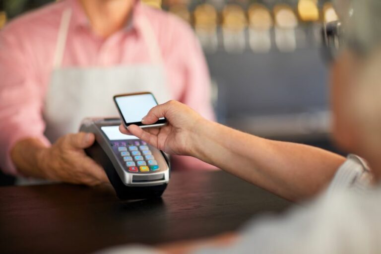 A customer using a POS machine in a store