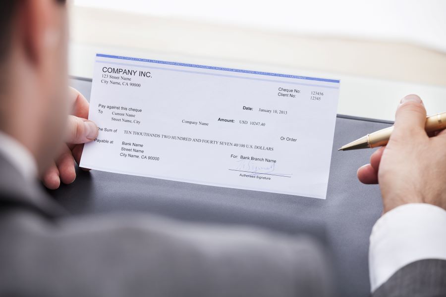 Businessman Filling Cheque 