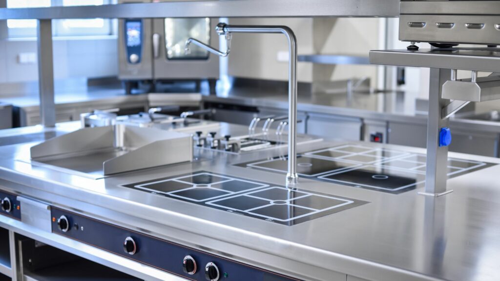 A Stainless Steel Kitchen in a Restaurant