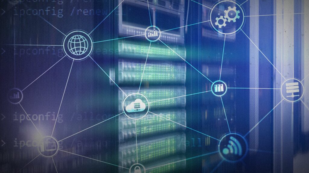 Technology infrastructure cloud computing and communication. Internet concept